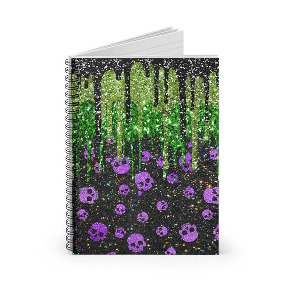 Halloween Journal/ Purple Skulls With Glam Green and Black Drips Notebook/ Diary Gift