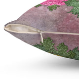 Autumn Fall Pillow/ Pink And Gold Glam Pumpkins With Green Glitter Imaged Oak Leaves Decor
