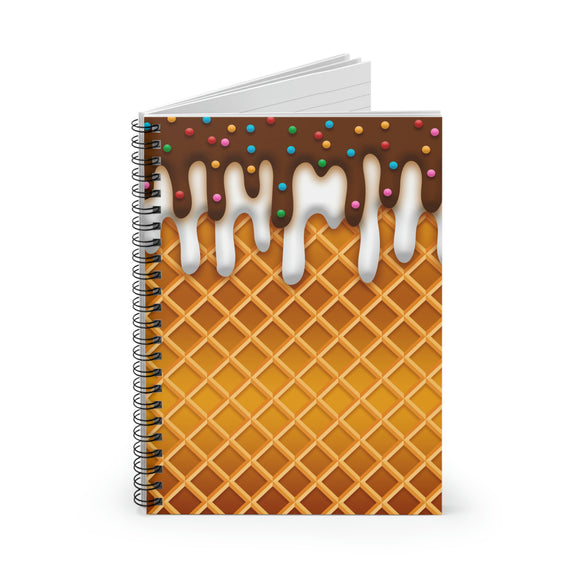 Ice Cream Journal/ Ice Cream Drip Waffle Cone Chocolate And Vanilla With Sprinkles Summer Notebook/ Diary Gift