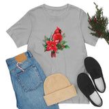 Christmas Shirts/ Red Cardinal With Pine Tree Branches, Holly And Poinsettia Winter Holiday T shirts