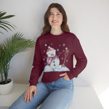Christmas Sweatshirt/ Watercolor Snowman And Bird With Blue Snowflakes Pajama Winter Fleece Sweater