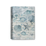 Nautical Journal/ Beige White Stripe Watercolor Blue Seashells And Fish Coastal Tropical Summer Notebook/ Diary Gift
