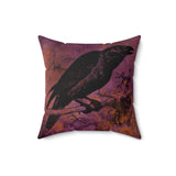 Halloween Throw Pillow/ Raven On Distressed Grunge Purple And Orange Decor
