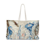 Nautical Tote Rope Handle Bag/ Blue Seahorse On Vintage Sailing Illustration Watercolor Coastal Tropical Large Weekender Beach Bag