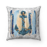 Nautical Sailing Ship Anchor Throw Pillow/ Peach And Blue Ocean Paint Strokes Watercolor Beach Décor/ Coastal Beach Pillow Gift