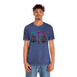 Christmas Shirts/ Watercolor Tie Dye Leopard Print Holiday Trees With Purple, Teal, Pink Bows T shirts