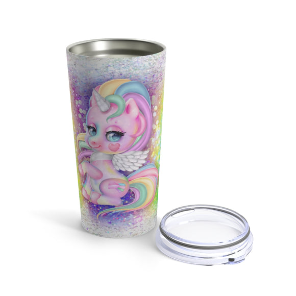 Glam Glitter Unicorn Stainless Steel 20oz Tumbler/ Pretty Purple, Pink, Blue Unicorn Glitter Background Travel Mug Gift