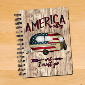 Camping Journal Gift/ America Is Calling And I Must Go Stars And Stripes Flag Antique Retro Travel Notebook/ Diary Gift