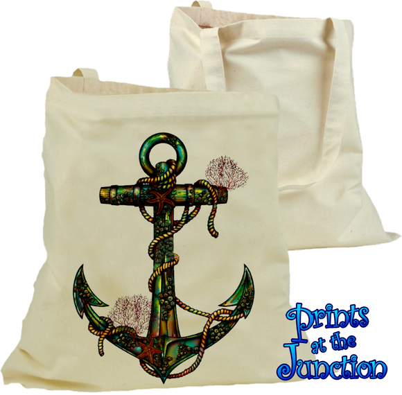 Nautical Anchor Tote Bag/ Rustic Nautical Anchor With Barnacles And Starfish Canvas Tote/ Sailing Nautical Boat/ Beach/ Book/ Summer Shopping Bag