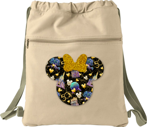 Disney 50th Anniversary Backpack/ Minnie Mouse Disney World Parks Epcot Magic Kingdom Fireworks Balloons With Glitter Gold Bow Travel Bag