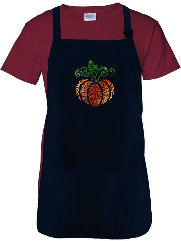 Filigree Pumpkin Autumn Apron/ Fall Swirl Metallic Orange And Green Pumpkin BBQ/ Cooking Adjustable Apron