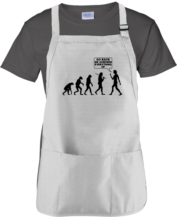 Funny Evolution Apron Gift/ Evolution Of Man Adult BBQ/ Funny Go Back We Screwed Everything Up Adjustable Apron