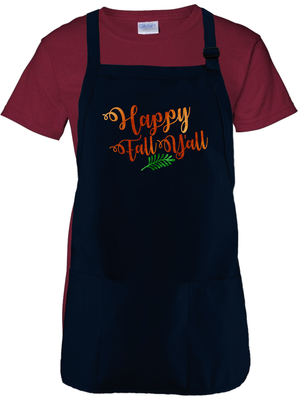 Happy Fall Y’all Autumn Apron/ Metallic Orange And Green Rustic Fall Colors BBQ/ Cooking Adjustable Apron