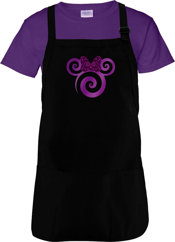 Disney Potion Purple Minnie Apron/ Minnie Mouse Glitter Purple Bow BBQ/ Cooking Adjustable Apron