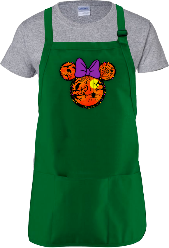 Disney Halloween Minnie Mouse Apron/ Spooky Orange And Purple Bow Bats And Spiders BBQ/ Cooking Adjustable Apron