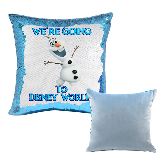 Disney Arendelle Aqua Sequin Pillow/ We're Going To Disney Reveal Frozen Pillow Gift/ Olaf Disney Vacation Reversible Flip Sequin Pillows