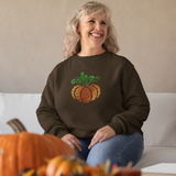 Filigree Pumpkin Autumn Sweatshirt/ Fall Swirl Pumpkin Sweatshirt/ Metallic Orange And Green Rustic Fall Colors Fleece Sweater