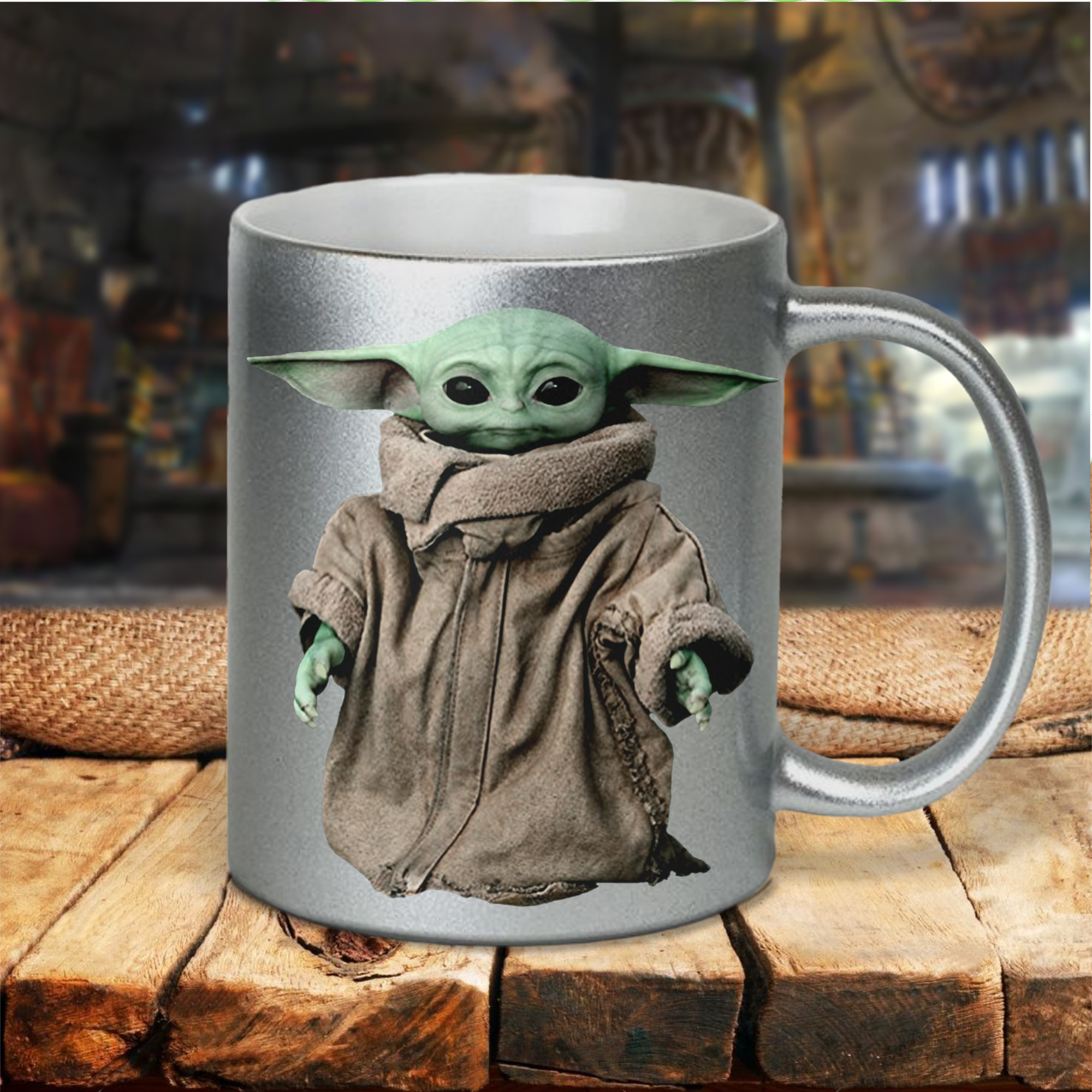 Baby Yoda Mandalorian Mug/ Disney The Child Silver Metallic Coffee