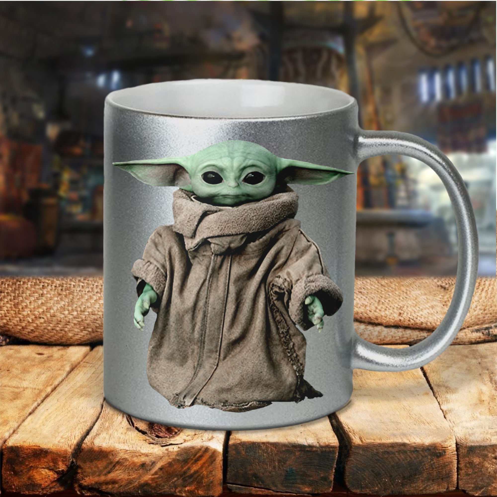 Baby Yoda Mandalorian Mug Disney The Child Silver Metallic Coffee