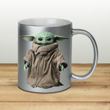 Baby Yoda Mandalorian Mug/ Disney The Child Silver Metallic Coffee Mug/ Mandalorian Coffee Lover Gift