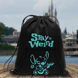 Disney Stitch Backpack/ Stay Weird Funny Ohana Stitch Playing Guitar Drawstring Fleece Tote Park Bag
