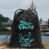 Disney Stitch Backpack/ Stay Weird Funny Ohana Stitch Playing Guitar Drawstring Fleece Tote Park Bag