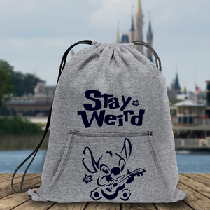 Disney Stitch Backpack/ Stay Weird Funny Ohana Stitch Playing Guitar Drawstring Fleece Tote Park Bag