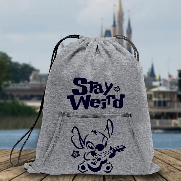 Disney Stitch Backpack/ Stay Weird Funny Ohana Stitch Playing Guitar Drawstring Fleece Tote Park Bag