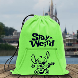 Disney Stitch Backpack/ Stay Weird Funny Ohana Stitch Playing Guitar Drawstring Fleece Tote Park Bag