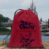 Disney Stitch Backpack/ Stay Weird Funny Ohana Stitch Playing Guitar Drawstring Fleece Tote Park Bag