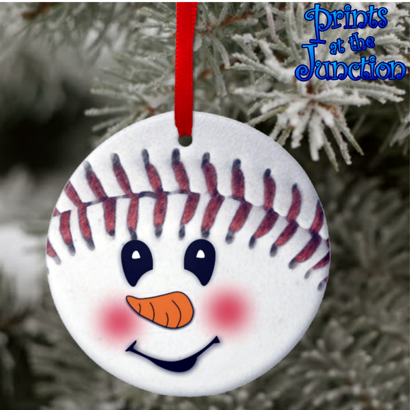 Baseball Snowman Ornament/ Baseball Snowman Christmas Ornament/ Gift Tag/ Baseball Christmas Gift/ Ornament Keepsake