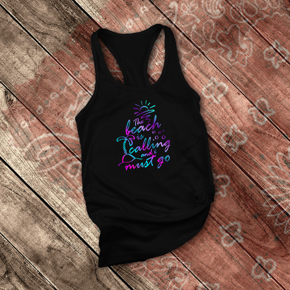 Beach Life Summer Tanks/ Neon The Beach Is Calling And I Must Go Palm Tree Tropical Vacation Tank Top