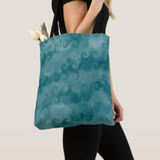 Nautical Tote Bag/ Blue Curled Ocean Waves Digital Watercolor Illustration Coastal Tropical Large Beach Bag