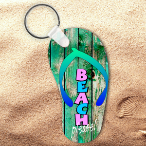 Flip Flop Keychain/ Flip Flop Beach Please Key Charm/ Beach Please Flip Flop Shaped Aluminum Keychain/ Summer Vacation Keychain