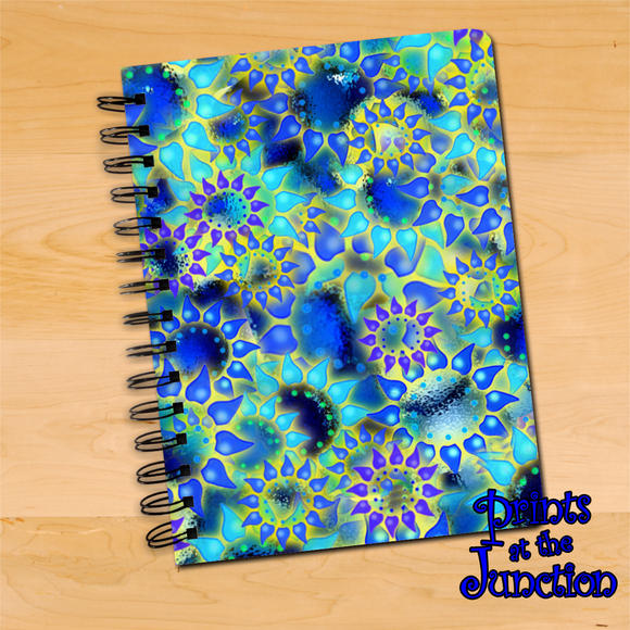 Blue Floral Art Journal Gift/ Blue And Yellow Flowers Journal/ Blue Floral Print Notebook/ Abstract Blue Floral Spiral Journal Gift