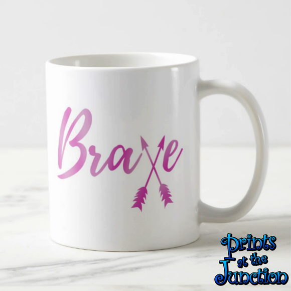 Brave Breast Cancer Awareness Coffee Mug Gift/ Brave Survivor/ Fighter Coffee Mug/ Brave Arrows Coffee Mug/ Beat Breast Cancer Coffee Lover Mug