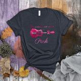 Breast Cancer Awareness Shirts/ In October We Wear Pink Guitar Landscape Lake Reflection And Ribbon T Shirts