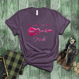 Breast Cancer Awareness Shirts/ In October We Wear Pink Guitar Landscape Lake Reflection And Ribbon T Shirts