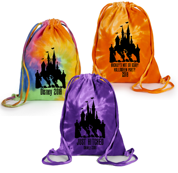 Custom Disney Tie Dye Backpack/ Hitchhiking Ghosts Drawstring Cinch Sack/ Disney Vacation Mickey’s Halloween Party/ Haunted Mansion Ghosts Bag