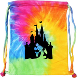 Disney Tie Dye Backpack/ Mickey Mouse Drawstring Cinch Sack/ Disney Vacation Cinderella’s Castle/ Mickey Mouse Silhouette Park Travel Bag