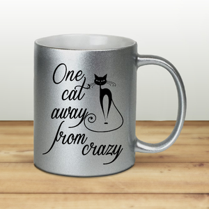 Crazy Cat Lady Coffee Mug / Funny Cat Quote One Cat Away From Crazy Pearl Metallic Coffee Mug/ Funny Cat Lover Mug Gift