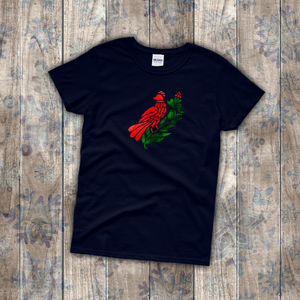Christmas Shirts/ Cardinal T-Shirts/ Cardinal And Berries Metallic Red And Green Winter Holiday Party Top Christmas Gift