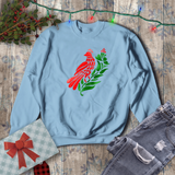 Christmas Cardinal Sweatshirt/ Winter Metallic Red And Green Holiday Sweatshirt/ Cardinal And Berries Fleece Sweater