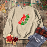 Christmas Cardinal Sweatshirt/ Winter Metallic Red And Green Holiday Sweatshirt/ Cardinal And Berries Fleece Sweater