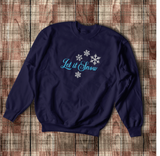 Christmas Let It Snow Sweatshirt/ Metallic Blue Snowman Shirt/ Winter Storm Holiday Filigree Snowman Fleece Sweater