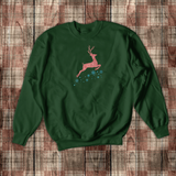 Christmas Rose Gold Reindeer Sweatshirt/ Aqua Glitter Snowflakes Christmas Fleece Sweater/ Flying Reindeer Winter Holiday Top