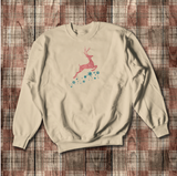 Christmas Rose Gold Reindeer Sweatshirt/ Aqua Glitter Snowflakes Christmas Fleece Sweater/ Flying Reindeer Winter Holiday Top