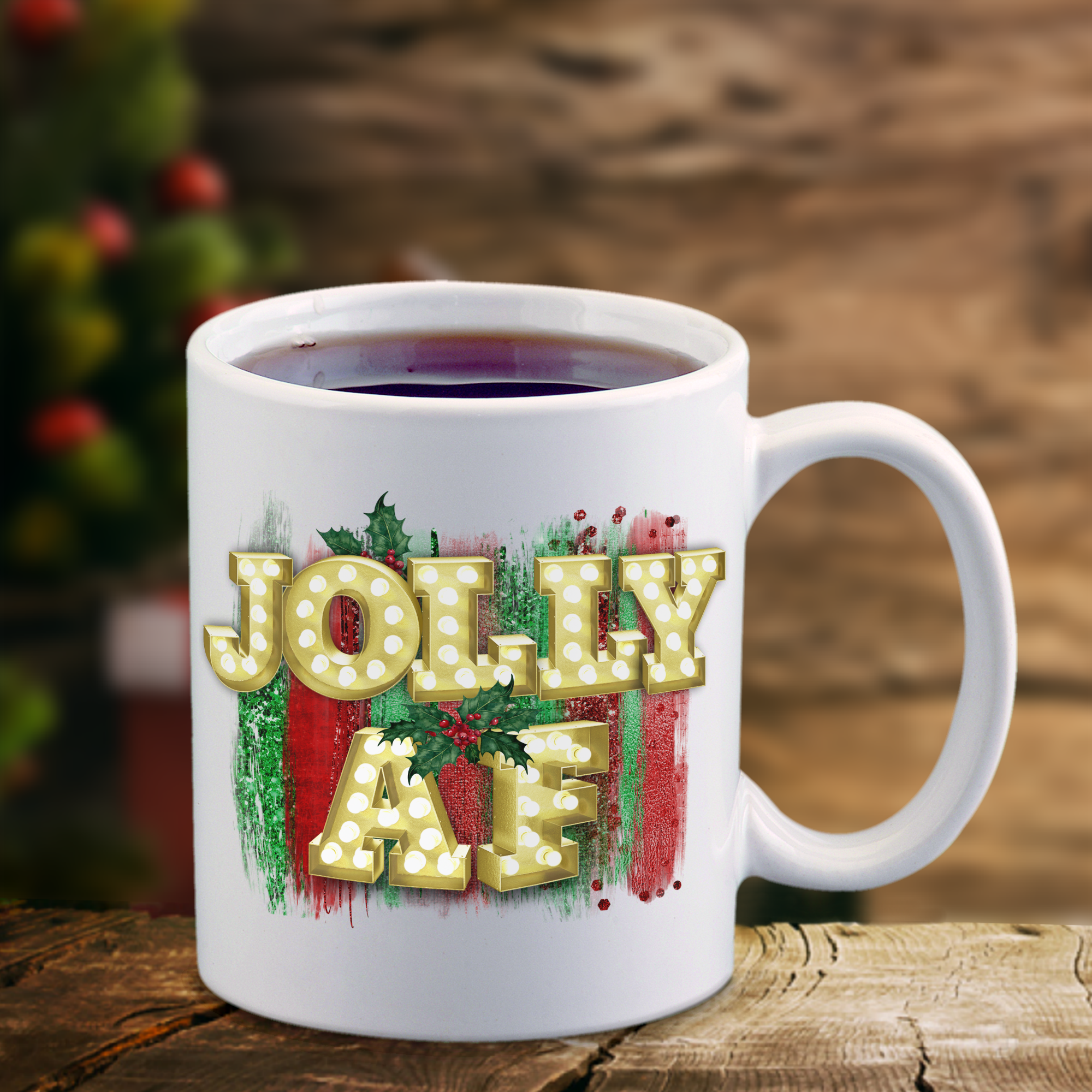 Holly jolly glass cup, Christmas glass cup, holiday cup with