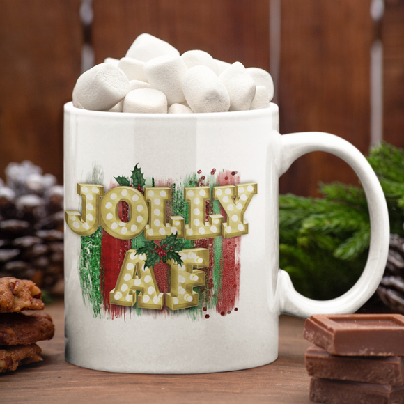 Christmas Mugs/ Jolly AF Coffee Mug/ Marquee Lights Funny Christmas Bling Coffee Lover Gift