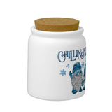 Christmas Gnome Ceramic Jar/ Chillin With My Gnomies Blue Snowflakes Creamer/ Sugar/ Spice Jar With Cork Lid Holiday Farmhouse Kitchen Gift